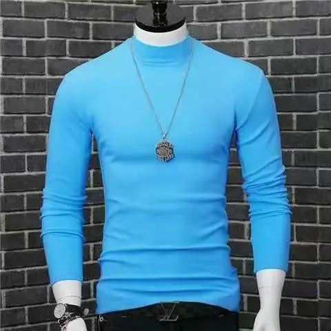 Korean Clothing Blouse Oversize Golf Wear Casual Full Cotton Men's Turtleneck Base Shirt Simple Solid Color Long Sleeve Tops Tee