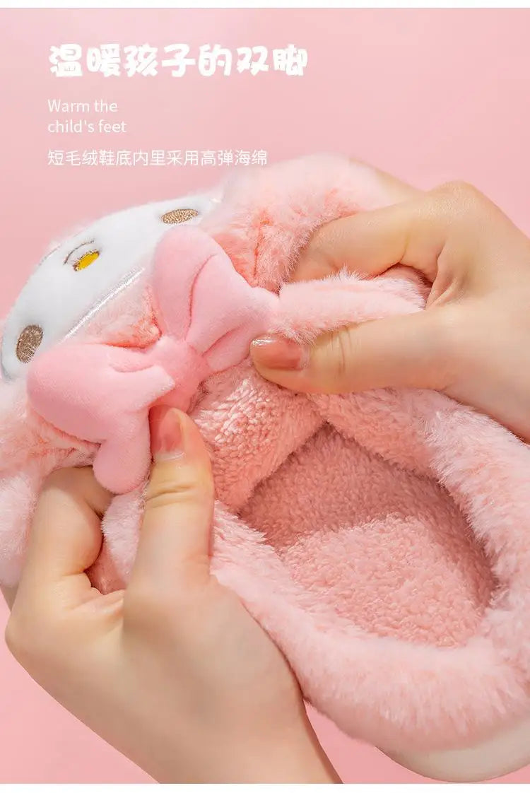 Sanrio Plush Slippers Women My Melody Kawaii Anime Cinnamoroll Cotton Shoes Flat Autumn Winter Keep Warm Non-Slip Cute Girl Gift