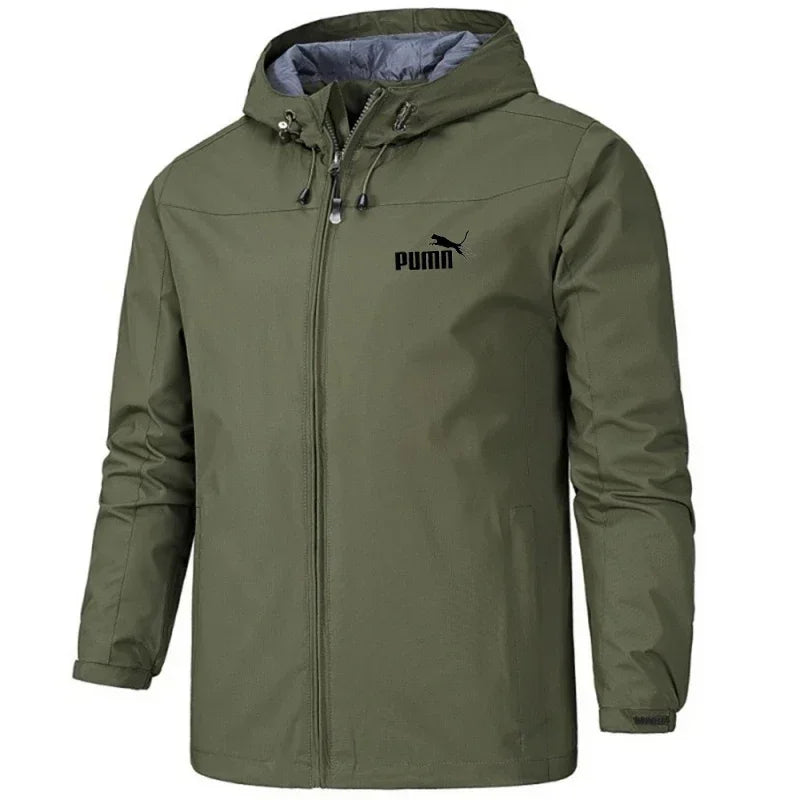 Men's hooded waterproof jacket, camping, outdoor, mountain climbing, windproof, lightweight, long-sleeved outdoor jacket. Suitab