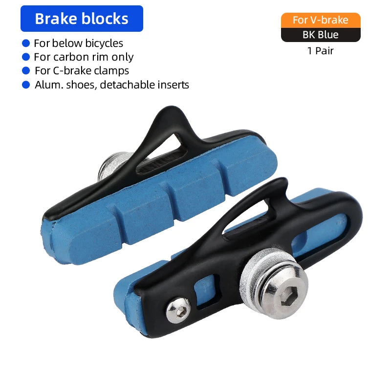 Road Bike Carbon Wheel Rim C/V-Brake Pads W/ 55mm Detachable Rubber Composite Inserts Low Noise All Weather Use Braking Blocks