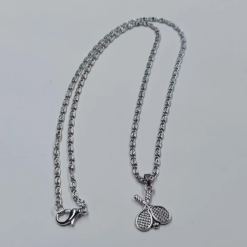 1pcs Hockey Basketball Volleyball Racquet Hat Necklace 45cm Stainless Steel Chain Women Sports Jewelry Wholesale Sales