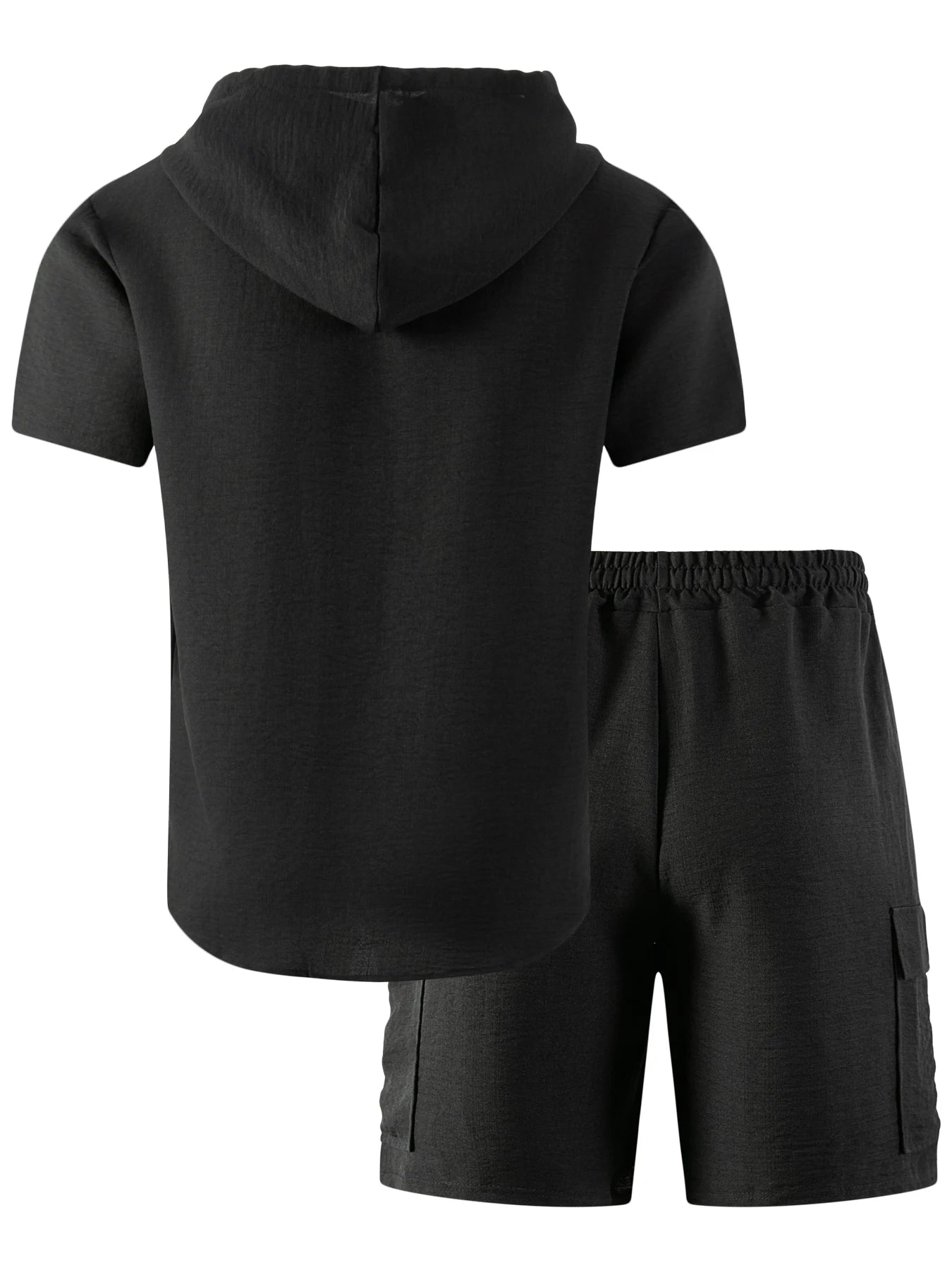 2026 New Men's Summer Casual Suit - Hooded Short-Sleeved Shirt and Drawstring Work Pants Set