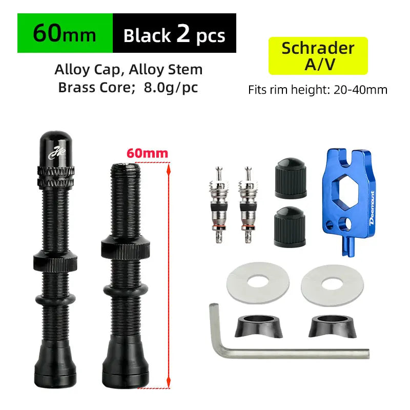 Deemount 2PCS Schrader A/V Valves 40/60mm CNC Machined Anodized for MTB Road Bike Tubeless Rims