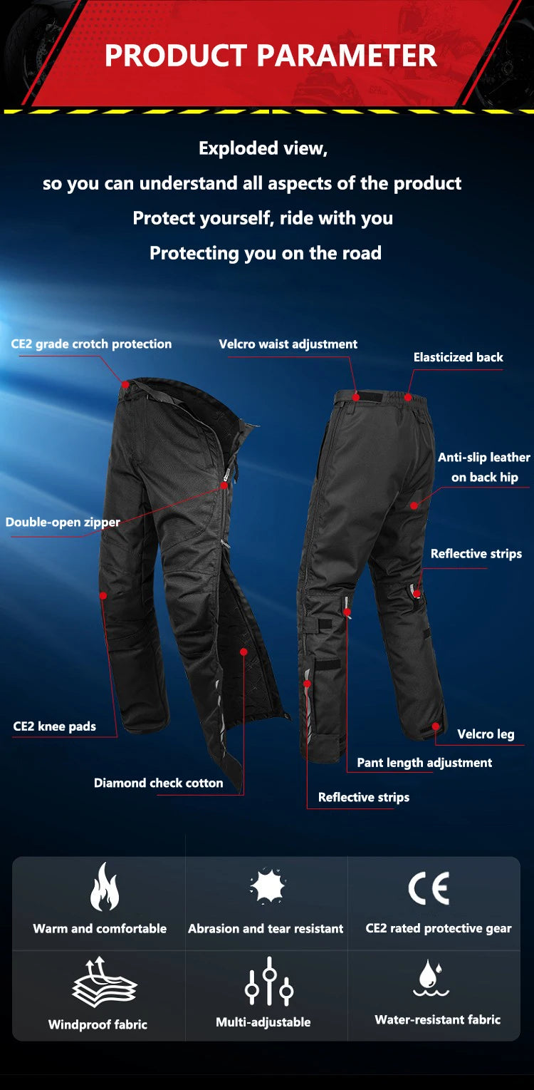 FEHER Motorcycle Pants Winter Waterproof Quick-release Thermal Motorbike Trousers Unisex Built-in Removable CE Protective Gear