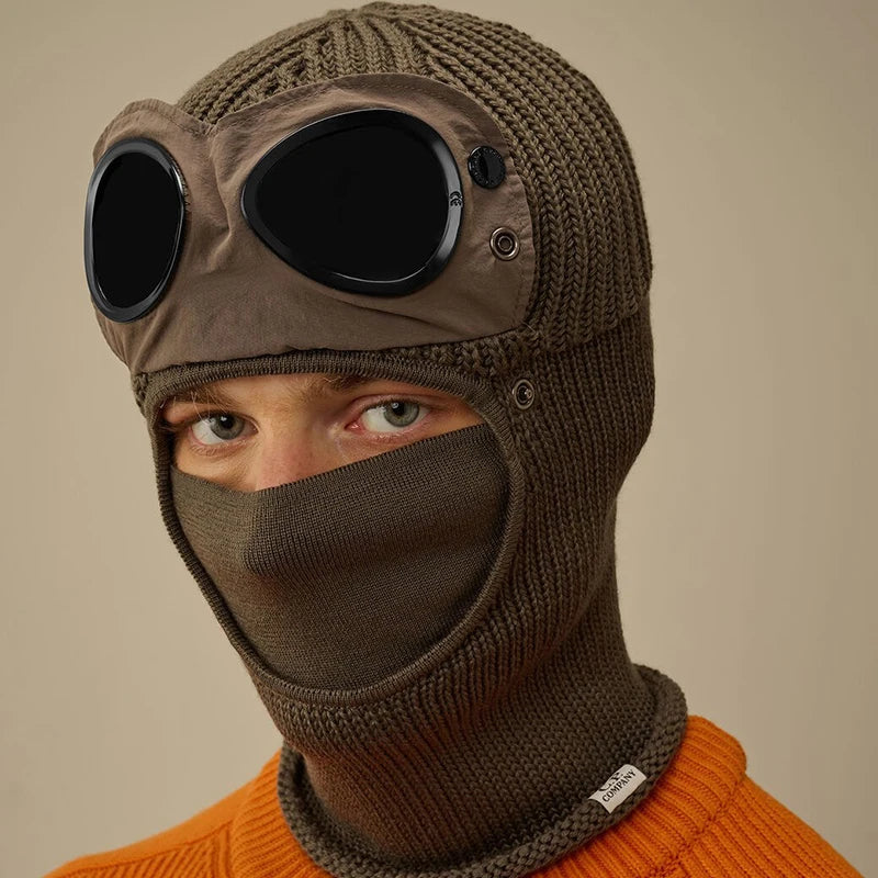 New Trendy Autumn Winter Warm Caps New Aviator Glasses Men Women Ear Protection Plus Cycling Full Face Cover Warm Knitted Hats