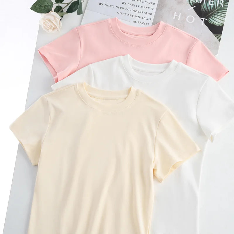 2025 Women's T-shirt Short Sleeve O-neck Cotton Loose Shirts for Women Korean Harajuku Streetwear Casual Spring Summer Top Tees