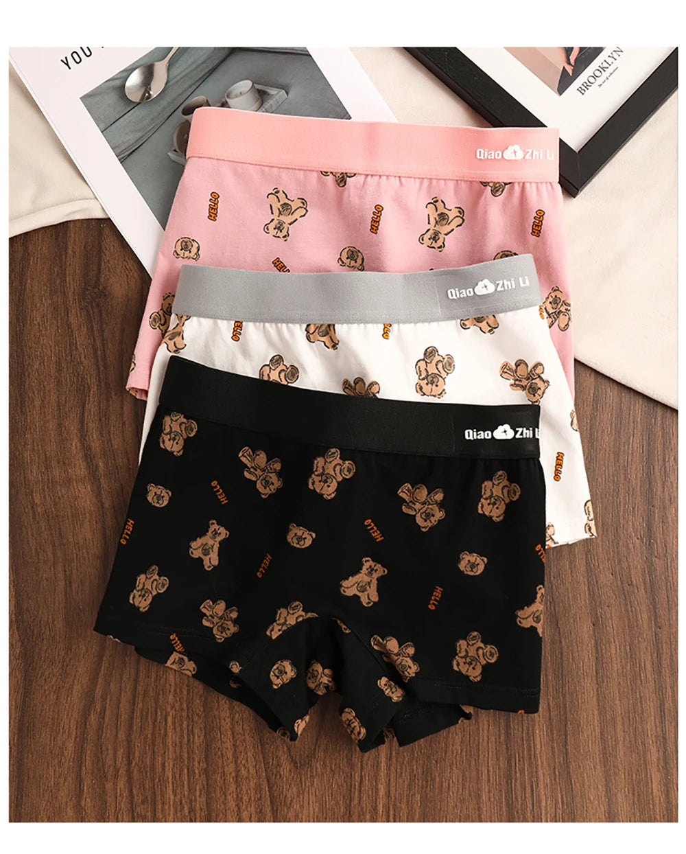 3PCS/Pack Autumn Winter Cotton Cute Bear Print Women's Panties Antibacterial Breathable Crotch Underwear Comfortable Soft Linger