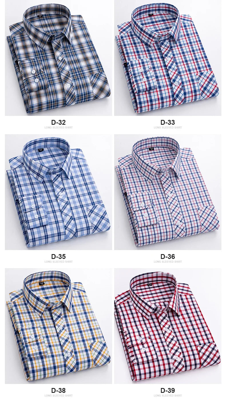 New Cotton Plaid Casual Shirts For Men Long Sleeve Fashion Print Checked Regular Fit Mens Plaid Shirts Dress Daily Clothing Soft