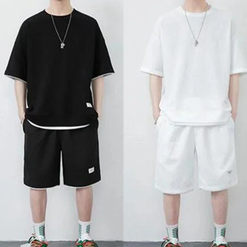 Customized Printed T-shirt Short Pants 2-Piece Suit Men Summer Fashion Short Sleeve Tracksuit Set Shorts Streetwear Tee Tops