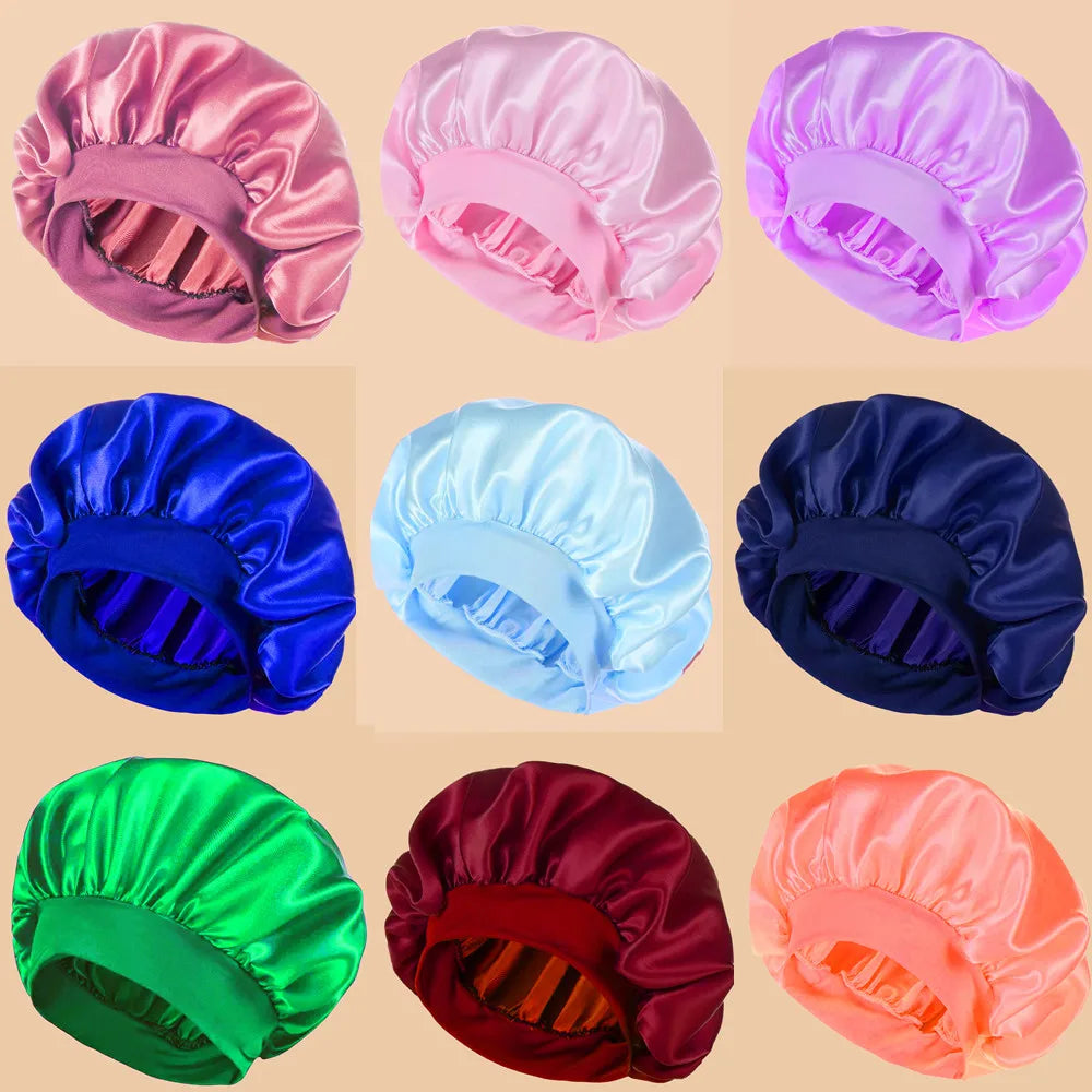 Satin Bonnet Silk Hair Bonnet for Sleeping, Soft Elastic Wide Band Sleep Cap for Curly Hair, Women Hair Care Night Head Cover