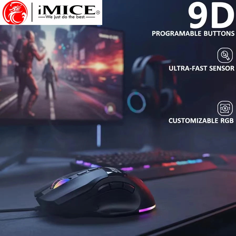 RGB Light Wired Gaming Mouse,Multi-Keys,9 Buttons,DPI Adjustable Ergonomic Design Programmable Mouse For Laptop PC Computer