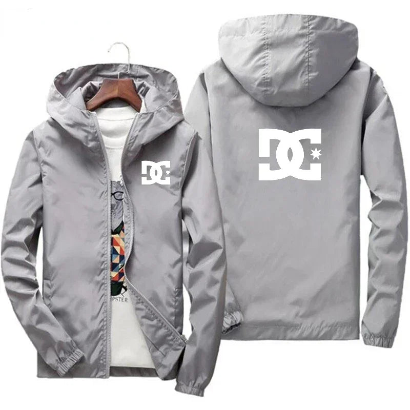 New men's hooded jacket, fashionable for outdoor use, windproof and waterproof, with zipper design, casual sports jacket