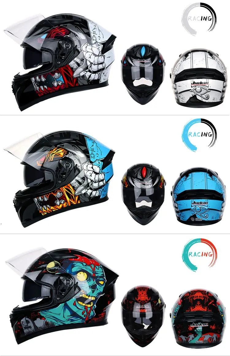 JIEKAI DOT Certified Full Face Motorcycle Helmet Racing Dual Lens Helmet