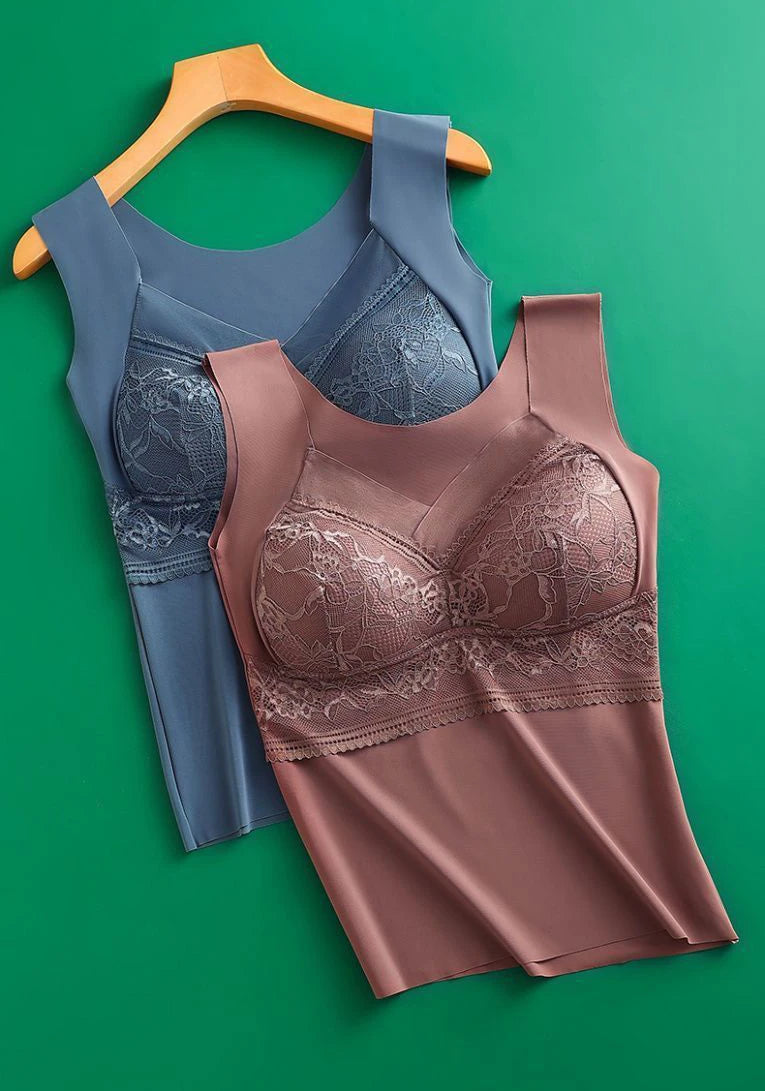 2pcs Woman Thermal Underwear Thermo Lingerie Winter Soft Warm Top Wear Thermo Vest  Undershirt Intimate Lace with Bra Padded