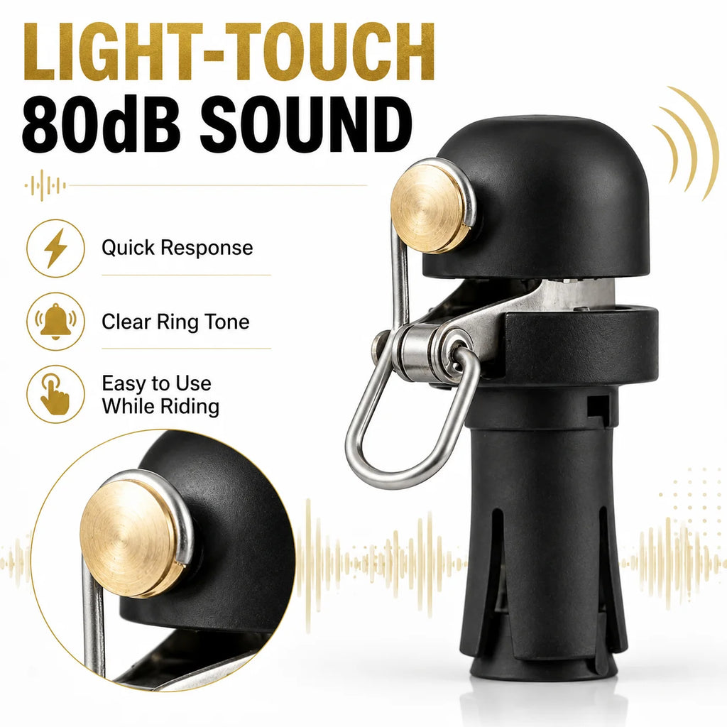 Hidden Road Bike Bell, 80dB Light-Touch Bell for Drop Handlebars, Compact Copper Alloy & Stainless Steel, Easy Install, Black
