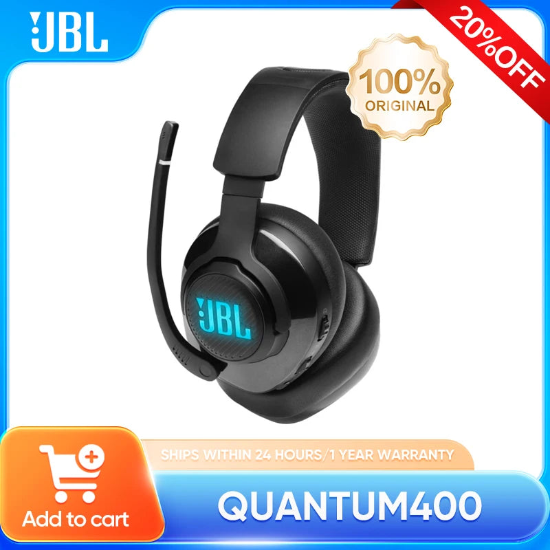 JBL Quantum 400 - Wired over-ear gaming headset with game-chat balance dial, JBL QuantumSURROUND and DTS