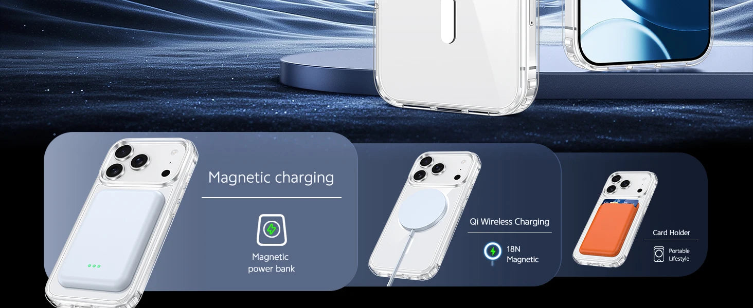 Original Magnetic Transparent Phone Case, Silicone Case for iPhone 17 Air 16 15 14 13 Pro Max Plus 16E Magsafe