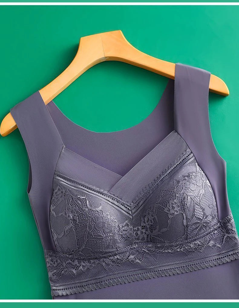 2pcs Woman Thermal Underwear Thermo Lingerie Winter Soft Warm Top Wear Thermo Vest  Undershirt Intimate Lace with Bra Padded