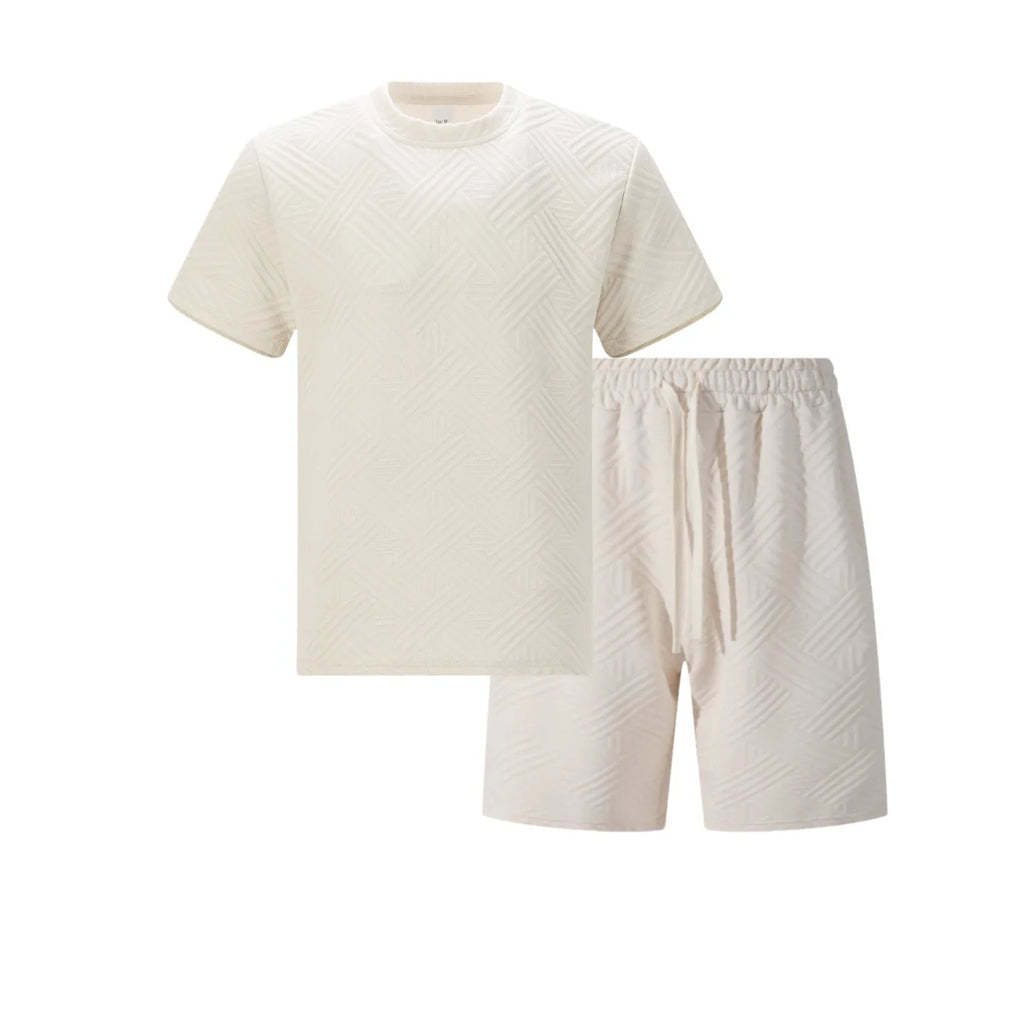 New men's summer jacquard short-sleeved shirt and short pants casual breathable T-shirt and short pants sports outfit streetwear