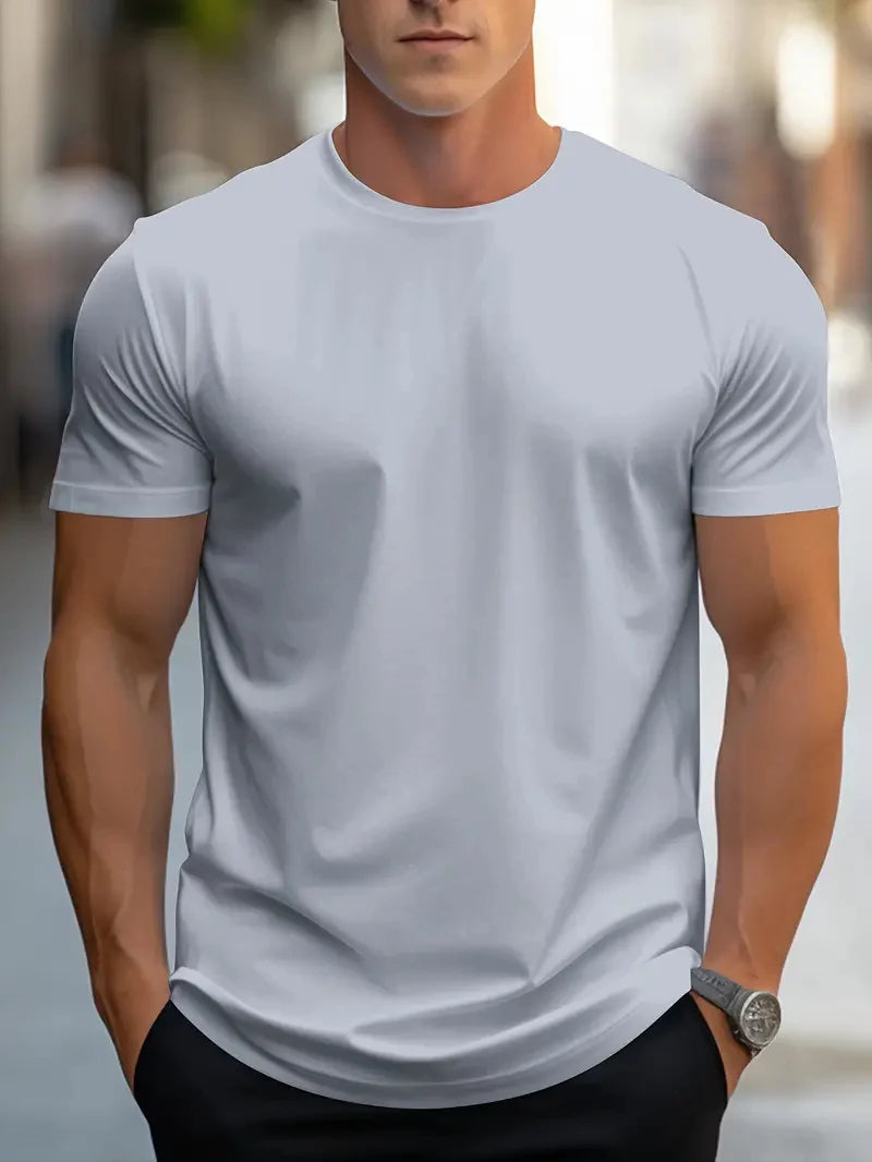 Simple solid color high quality men's round neck short sleeve summer comfortable breathable, casual and versatile T-shirt