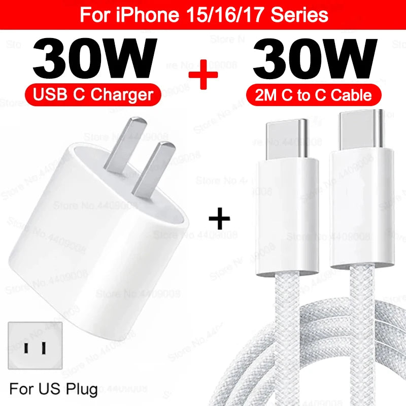 PD 30W Fast Charger For Apple iPhone 17 11 12 13 14 15 16 Pro Max Plus Charging Cable For iPhone 17Air Charger Phone Accessories