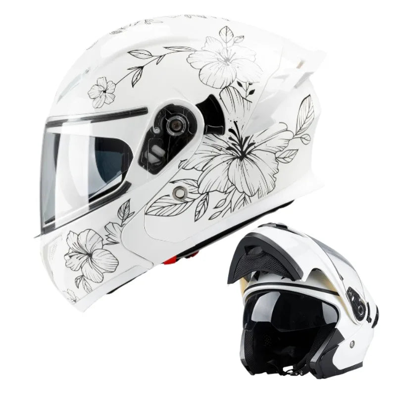 Motorcycle Helmet Men's and Women's Flip Face Helmet Double Mirror Semi Full Coverage Motorcycle Personality Capacetes De Moto