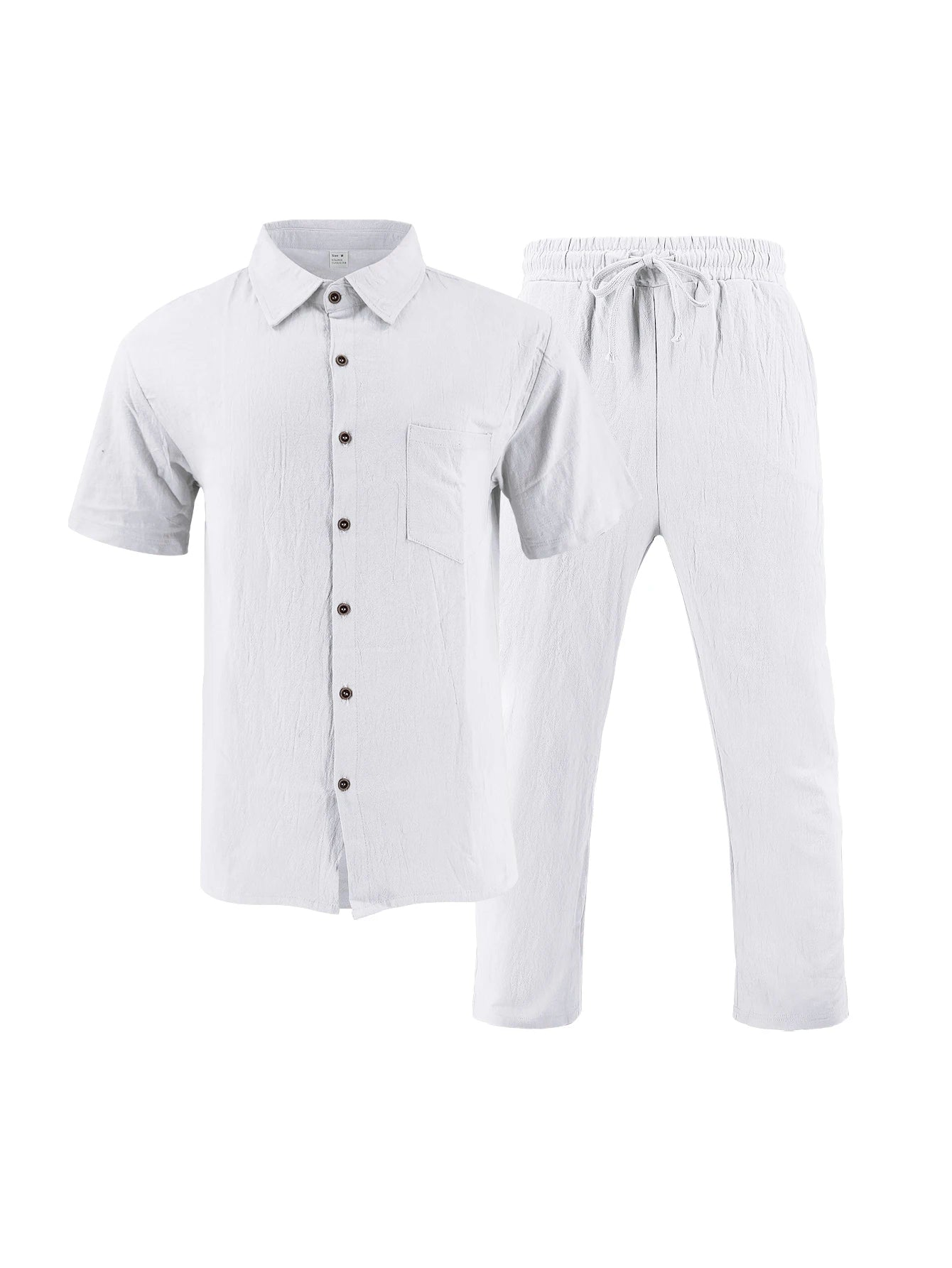 2025 New Arrival Men's Casual Tracksuit Linen Shirt and Pants Set Breathable Summer Outfits for Beach and Daily Wear