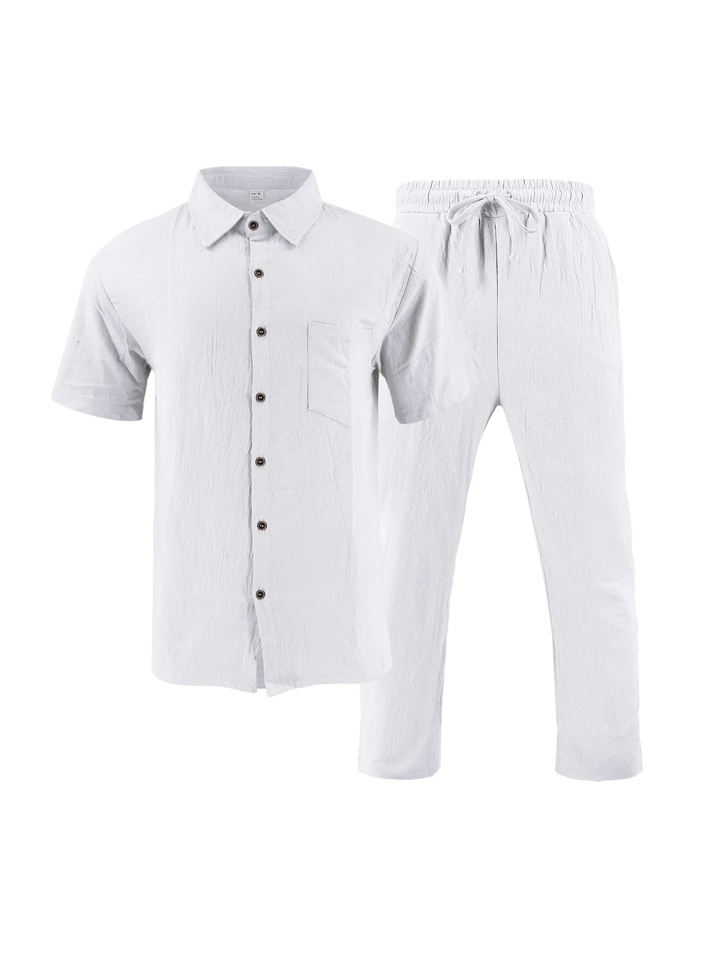 2025 New Arrival Men's Casual Tracksuit Linen Shirt and Pants Set Breathable Summer Outfits for Beach and Daily Wear