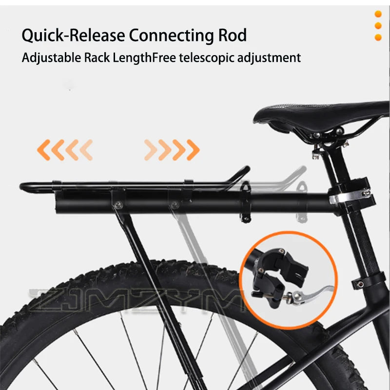 Black Aluminum Alloy Bicycle Cargo Carrier Bike Rear Rack with Removable Basket Quick Release Adjustable Luggage Rack 75kg Max
