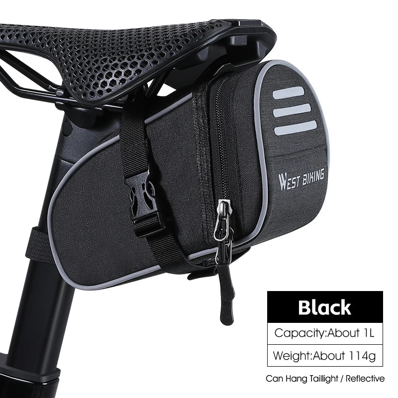WEST BIKING Portable Bike Tail Bag 1.2L Reflective Cycling Bag Ultralight Waterproof Bike Saddle Bag MTB Road Bike Accessories