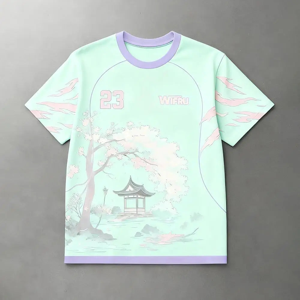 Traditional Ink Painting Graphic Football T-shirt WIFRU Japanese Anime Style Sports Training Jersey Men's Breathable Casual Tops