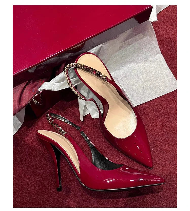 Patent Leather Women's Elegant High Heels Luxury Brand Women Pumps 2026 Trend Pointed Toe Sexy Party Slingback Woman Heel Shoes