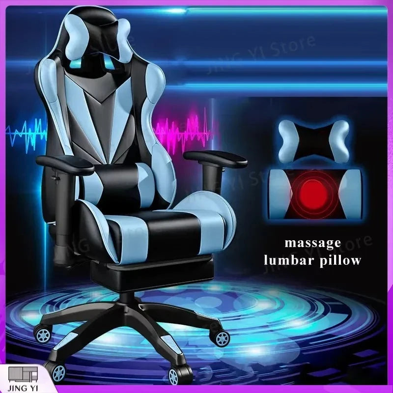 High-Back Gaming Chair with Footrest Massage Function PU Leather Reclining Computer Chair Ergonomic Office Chair for Gamers