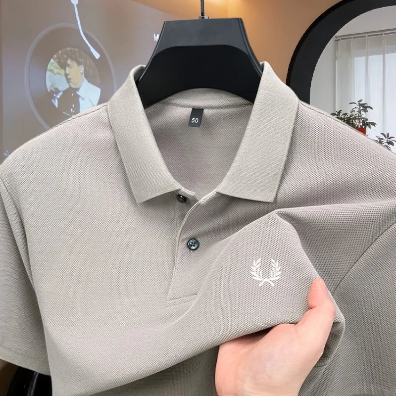 100% pure cotton 2026high-end brand men's short sleeve polo shirt summer fashion luxury wheat embroidery golf top casual T-shirt