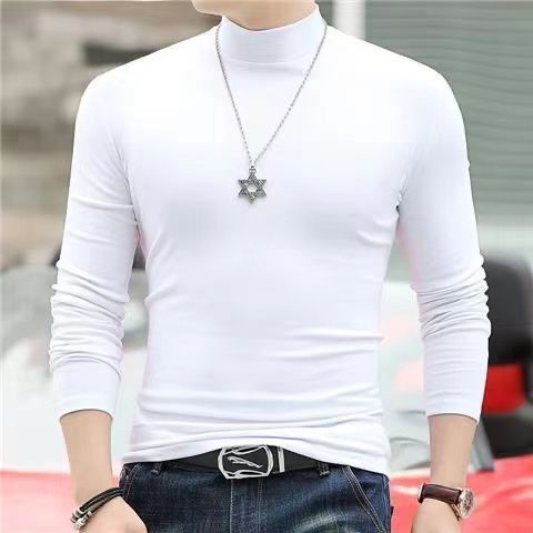 Korean Clothing Blouse Oversize Golf Wear Casual Full Cotton Men's Turtleneck Base Shirt Simple Solid Color Long Sleeve Tops Tee