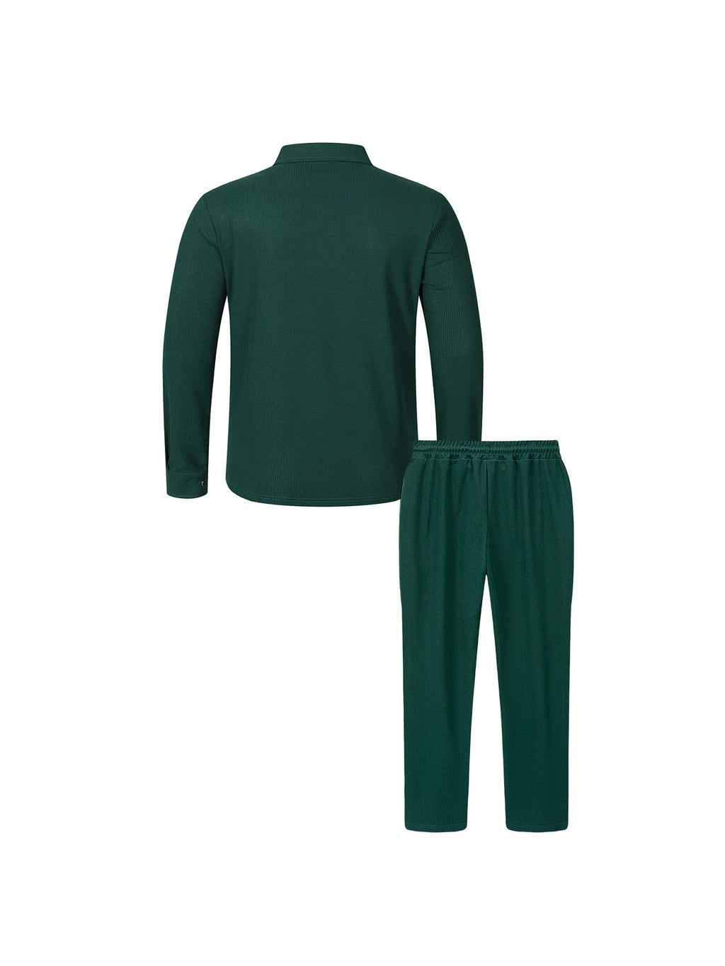 2026 New Men's Casual 2 Piece Tracksuit Fall Waffle Knit Solid Color Lapel Collar Button Jacket with Pockets Long Pants Set