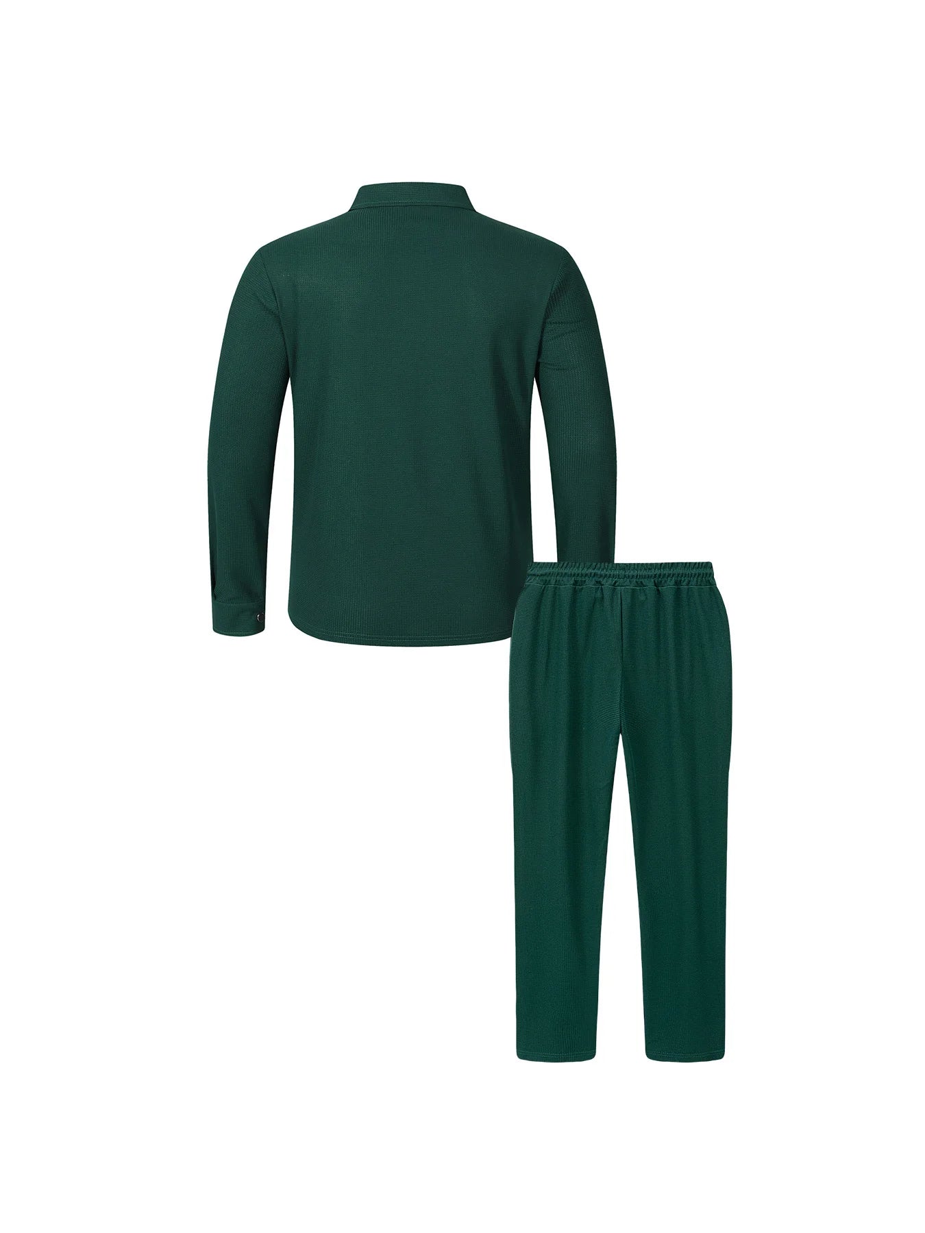 2026 New Men's Casual 2 Piece Tracksuit Fall Waffle Knit Solid Color Lapel Collar Button Jacket with Pockets Long Pants Set