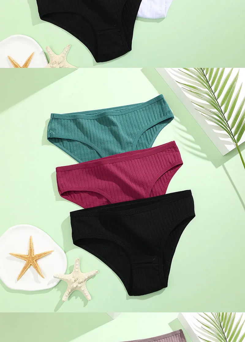 4PCS/SET Women's Cotton Panties Sexy Soft Striped Underpants Solid Color Briefs Female Comfortable Stretch Lingerie M-XL