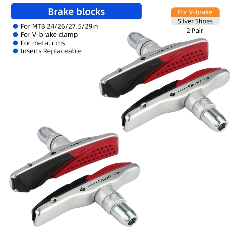 MTB V-brake Pads W/ 70mm Rubber Brake Inserts All Weather Use Metal Rims Wheel Friction Blocks Kits for XT XTR M70R2/S70C/M70CT4