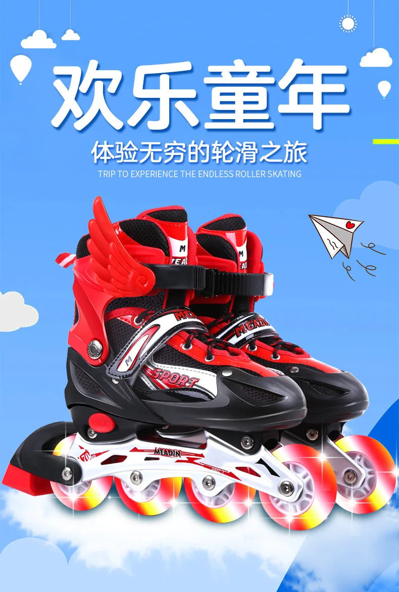 Children's skates Adjustable skates full set of flashing in-line outdoor practice roller skates