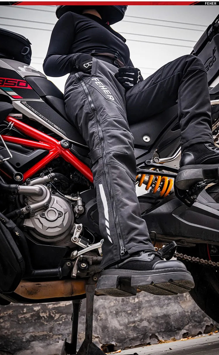 FEHER Motorcycle Pants Winter Waterproof Quick-release Thermal Motorbike Trousers Unisex Built-in Removable CE Protective Gear