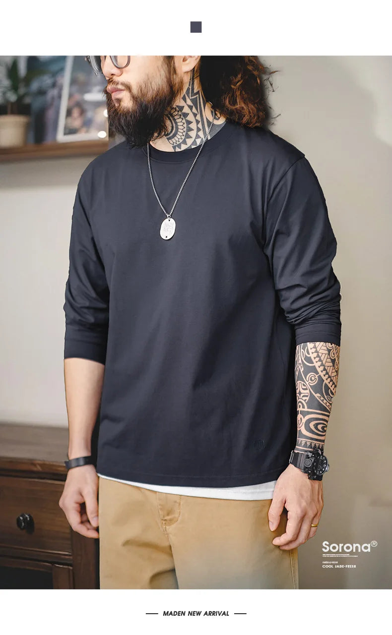 Maden New Casual Sorona Cool Long-sleeved T-shirt Quick-drying Antibacterial Round Neck Top for Men's Spring And Autumn