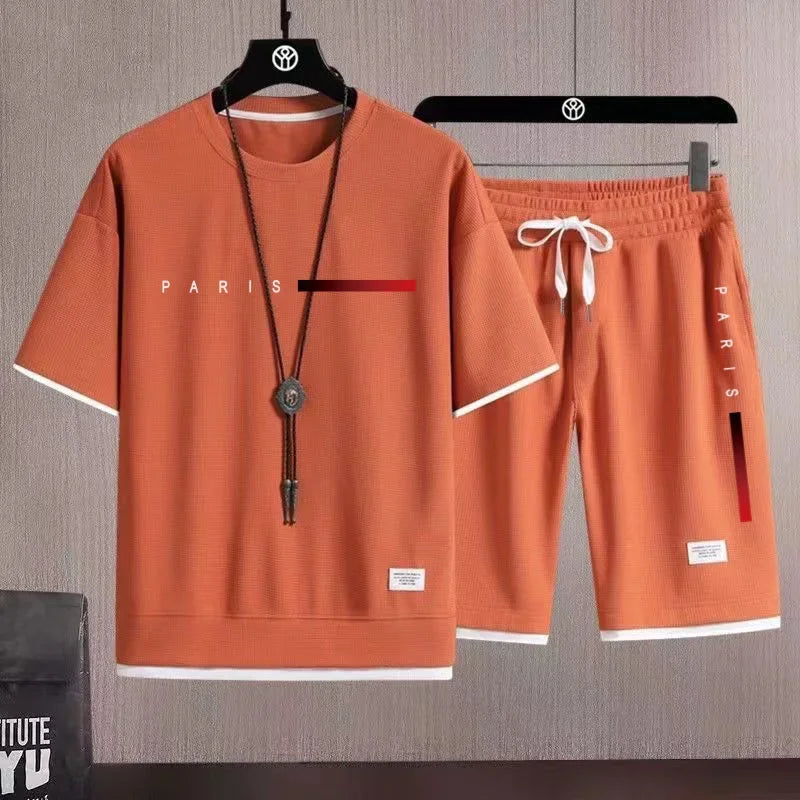 2026 New Trend Hot Summer Sports Suit Modern Casual Suitable for Men Breathable T-shirt Shorts Two-piece Casual and Fashionable
