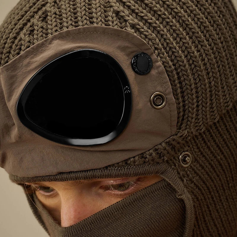 New Trendy Autumn Winter Warm Caps New Aviator Glasses Men Women Ear Protection Plus Cycling Full Face Cover Warm Knitted Hats