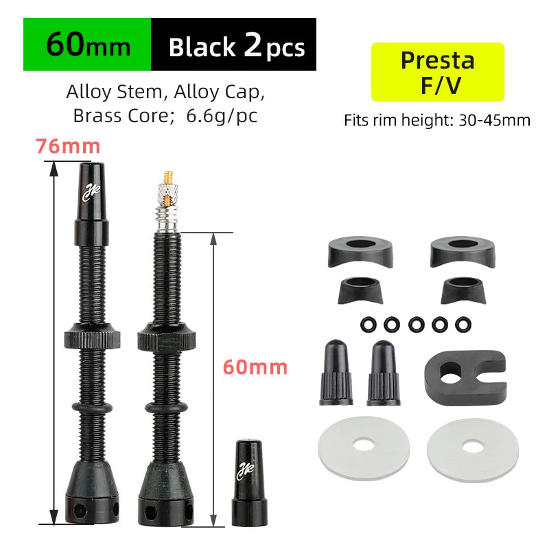 Deemount Bicycle Tubeless Carbon Rim Presta Valves 44/60/80mm F/V Brass Core CNC Machined Anodized W/Tool