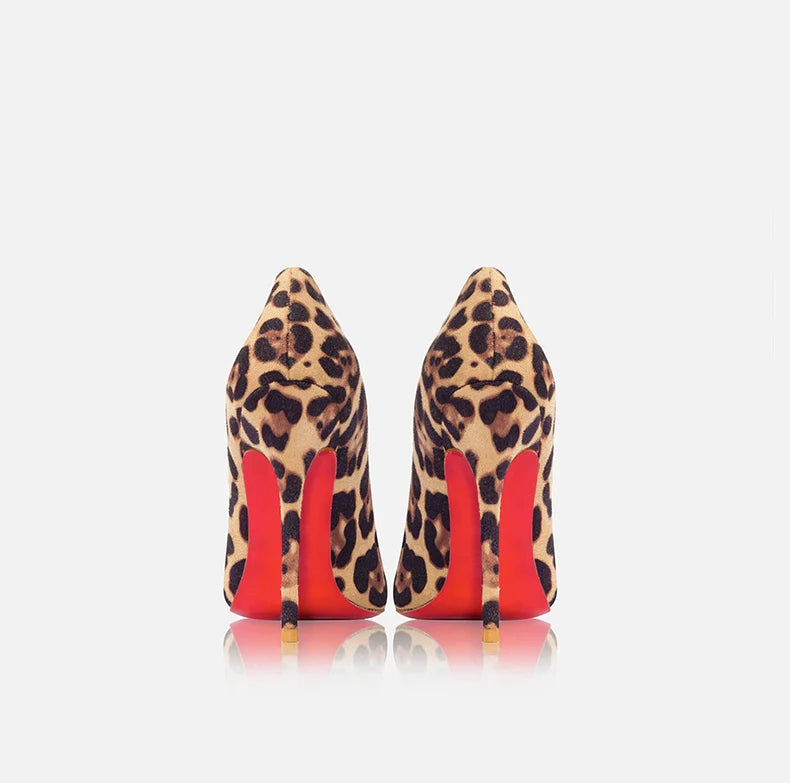 elegant women heeled Luxury Brand Leopard print heels 2025 trend Red Shiny Bottoms Pointed Toe Pumps Prom Ladies Shoes Women 8cm