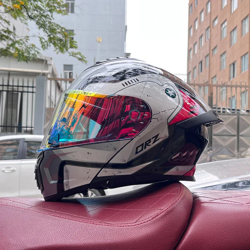 Orz-958 Motorcycle Helmet, Men's and Women's Open Face Helmet, Summer Dual Mirror Large Tail, Semi Fully Covered All Season