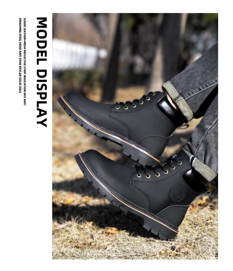 high-top Work Boots For Men Anti-smash Anti-puncture Work Shoes with Steel Toe leather safety shoes men for work waterproof shoe