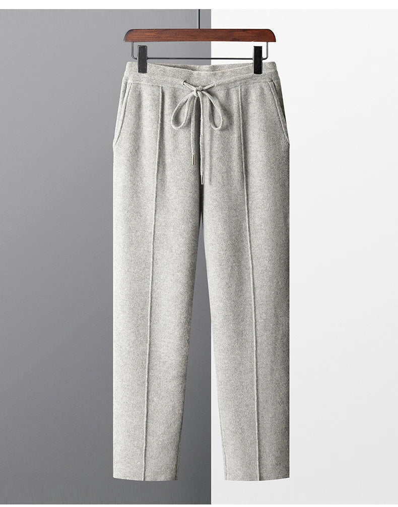 Autumn And Winter New Thick Leisure Cashmere Pants Men's Slim Knitted Pants 100% Pure Wool Pants To Keep Warm
