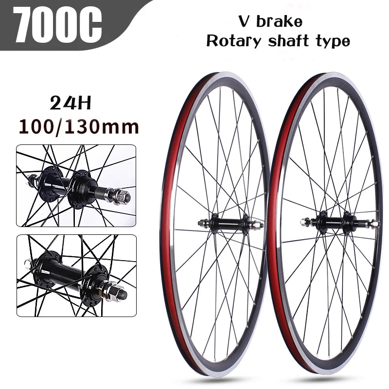 Road Bicycles Wheel Set 700C V Brake Bearing Card QR Hubs 100X130mm 24H Double Layer Aluminum Alloy 30mm Rim 7/10S Bike Wheels